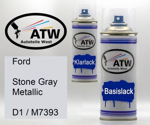 Ford, Stone Gray Metallic, D1 / M7393: 400ml Sprühdose + 400ml Klarlack - Set, von ATW Autoteile West.